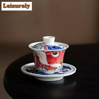 Китайский дракон рыба гайвань керамическая супница с крышкой против ожогов чайная супница чайник подкова крышка чаша кунг-фу чайный сервиз подарок