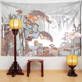 Китайский древний стиль, настенная роспись гобелена, настенный пейзаж, цветок и картина с птицами, богемный стиль, домашний декор 95x70cm