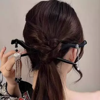 Китайский древний стиль, палочка для волос, металлическая подвеска, кисточка, палочка для еды ручной работы, женская бахрома, дизайн, прическа, аксессуар B