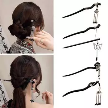 Китайский древний стиль, палочка для волос, металлическая подвеска, кисточка, палочка для еды ручной работы, женская бахрома, дизайн, прическа, аксессуар B