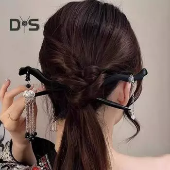 Китайский древний стиль, палочка для волос, металлическая подвеска, кисточка, палочка для еды ручной работы, женская бахрома, дизайн, прическа, аксессуар B