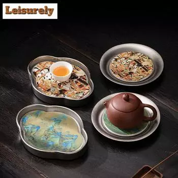 Китайский дуньхуанский керамический позолоченный серебряный держатель для воды с присоской, быстросохнущий, небольшой сухой поднос для заваривания чая, аксессуары для чайного сервиза кунг-фу