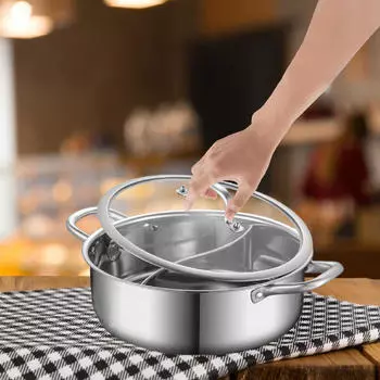 Китайский двухсторонний горшок для приготовления шабу из нержавеющей стали, газовый горшок для кухни и путешествий 26cm