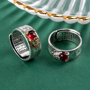 Китайский фэн-шуй Pixiu кольцо винтажное посеребренное сердце сутра амулет защита богатство удача открытое регулируемое кольцо буддийские украшения для женщин мужчин подарок