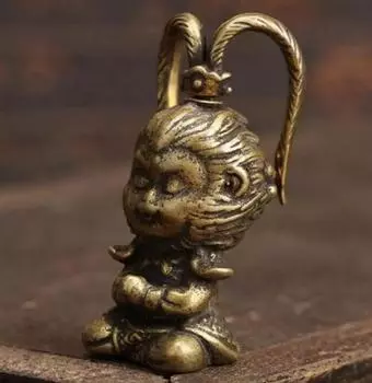 Китайский фэншуй, резьба по меди, ретро, чистая латунь, король обезьян Сунь Укун, украшение интерьера автомобиля, статуя обезьяны Будды