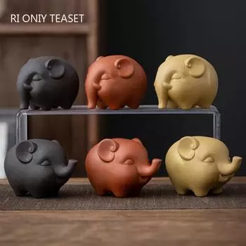 Китайский фиолетовый глиняный чайный питомец, милая скульптура слона, ручная работа, статуэтка животного, украшения, чайная фигурка, декор для чайного сервиза