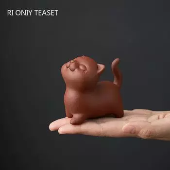 Китайский фиолетовый глиняный чайный питомец, удача, ручная работа, кошка, животное, статуэтка, украшения, скульптура, поделки, чайная фигурка, украшение, чайный сервиз 8x4.3x7.2cm