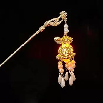 Китайский фонарь-кролик заколка для волос клипсы палочки для волос светодиодная подсветка аксессуары для волос для женщин детей ретро кисточка с цветком лотоса головные украшения