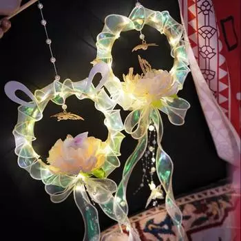 Китайский фонарь ручной работы DIY с лентой Праздник середины осени Красочный светящийся кролик-фонарь Подвесной кулон Rabbit розовый