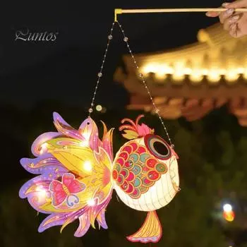 Китайский фонарик в виде рыбы удачи, бумажный фонарь ручной работы со светодиодной подсветкой, своими руками для празднования праздников, мероприятий в детском саду C