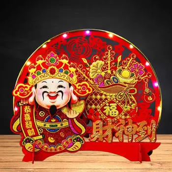 Китайский Год Украшение Стола с Цветными Огнями Статуя Домашний Декор Приносящий Удачу Регулируемая Качающаяся Голова