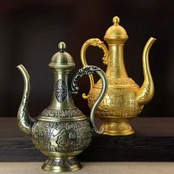 Китайский горшок для вина из чистой меди, латунный рельефный горшок для вина Байфу, старинный старинный домашний декор в старинном стиле, украшение в дворцовом стиле