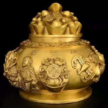 Китайский горшок с сокровищами из чистой меди, украшения из пяти сокровищ Бога богатства, горшок с сокровищами Zhaocai для дома, гостиной, офиса, магазина, украшения