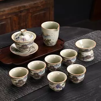 Китайский керамический чайный сервиз, домашний светильник, роскошный ретро-подарок на культурное и творческое событие, набор чашек и чехлов для чая кунг-фу 01