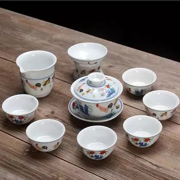 Китайский керамический чайный сервиз Фарфоровая посуда для кунг-фу, фарфоровый петух, практичные предметы домашнего обихода, чайный сервиз, чайник и чашка