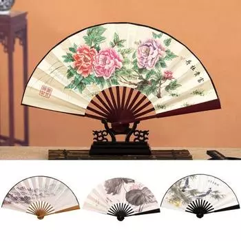 Китайский классический складной веер в винтажном стиле с изысканным узором для женских танцев, портативный ручной складной веер D