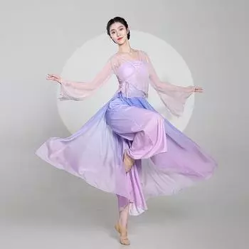 Китайский классический танцевальный марлевой костюм в этническом стиле, элегантный костюм феи для выступлений L зелёный