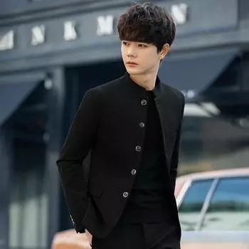 Китайский костюм Мао, мужская молодежная куртка, костюм Тан, спортивный костюм, костюм Ruffian, красивый облегающий маленький костюм, топ M чёрный
