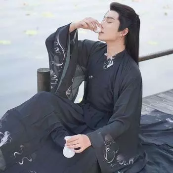 Китайский костюм рыцаря Ханфу в стиле династии Вэй и Цзинь для мужчин и женщин 2XL чёрный