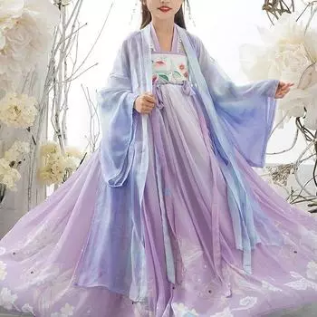 Китайский костюм Тан для девочек, детское платье, костюм для девочек 110 синий