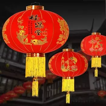 Китайский красный фонарь из флокированной ткани 2025 Новый год красные фонарики подвесной светильник китайский праздник весны декор традиционный подвесной светильник