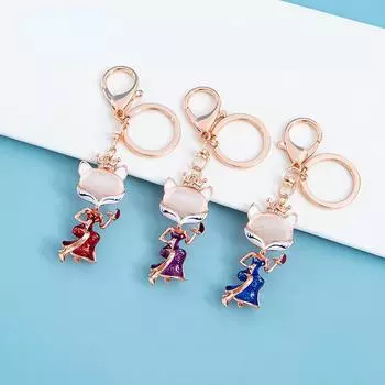 Китайский креативный брелок Cheongsam с капающим маслом, модный брелок с лисой, новинка 2024 года, металлический брелок для ключей, женская сумка, подвески, автомобильные брелоки, аксессуары 12 cm синий