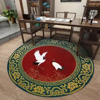 Китайский круглый ковер Дзен, классический дизайн с цветочным и птичьим узором, нескользящий чайный столик, украшение для спальни, гостиной, дома 40cm