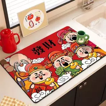 Китайский кухонный столешница впитывающий коврик диатомовая грязь богатый текст нескользящий дренажный коврик новогодний быстросохнущий теплоизоляционный коврик для столешницы 30 * 50Cm (diatom mud)
