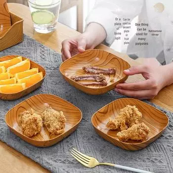 Китайский квадратный поднос для закусок с рисунком под дерево из меламина