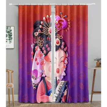 Китайский мультфильм горничная традиционная опера затемняющие шторы для гостиной спальни ванной комнаты кухни двери шкафа декор крючки W50 X H130(CM)X2&Hook