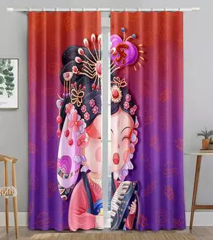 Китайский мультфильм горничная традиционная опера затемняющие шторы для гостиной спальни ванной комнаты кухни двери шкафа декор крючки W50 X H130(CM)X2&Hook