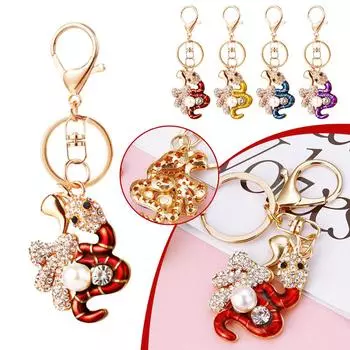 Китайский мультфильм горный хрусталь змея кулон брелок креативный ключ мужская сумка ювелирные изделия шарм богатство Acc T2P2 Red-One size