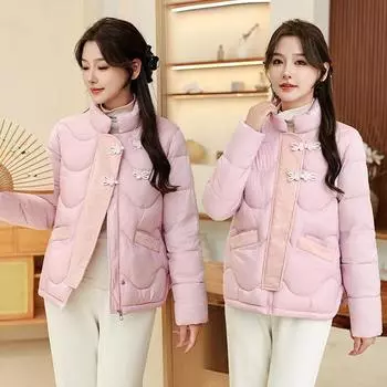 Китайский национальный стиль пуховая хлопковая подстежка женская короткая хлопковая подстежка зимняя новая свободная маленькая хлопковая подстежка для сохранения тепла M чёрный