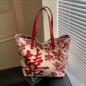 Китайский национальный стиль вышитая текстура большой емкости сумка-тоут женская трендовая повседневная сумка через плечо