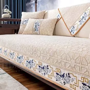 Китайский нескользящий чехол для дивана, бежевый чехол для дивана из массива дерева, простой 4 сезона, универсальный защитный чехол для украшения дома, наволочка 70x70cm 1pcs