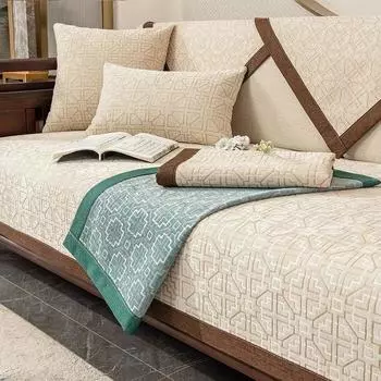 Китайский нескользящий чехол для дивана, кожаная подушка для дивана, бежевый чехол с окантовкой, полотенце, современный простой чехол на 4 сезона, универсальный защитный чехол для дома 70x70