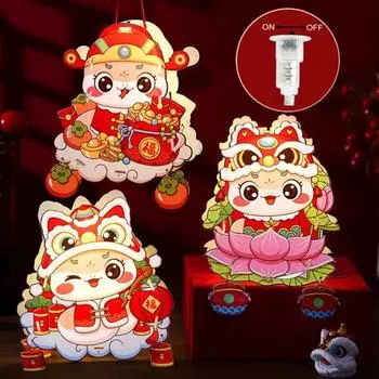 Китайский новогодний фонарь Yousheng DIY в виде мультяшной змеи, набор для фонаря на батарейках, портативный весенний фестивальный фонарь для детей, праздничный декор Random Style