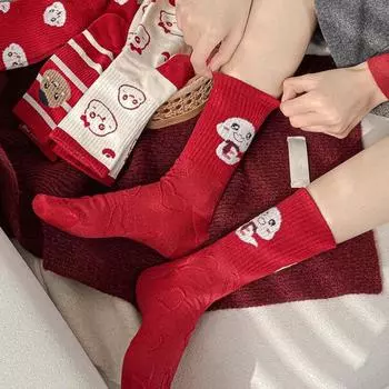 Китайский Новый год Красные носки Мультфильм Зодиак Змея Год Счастливый экипаж носки A