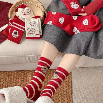 Китайский Новый год Красные носки Мультфильм Зодиак Змея Год Счастливый экипаж носки Теплые A