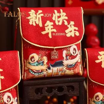 Китайский Новый год Красный конверт Маленький кроссбоди тканевый кошелек для монет с шнурком 2025 год Змеи счастливый карман для денег на праздник Весны One Size C