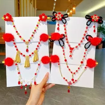 Китайский Новый год лобная цепочка шпилька старинный стиль детские заколки для волос ханьфу бровь кулон 2