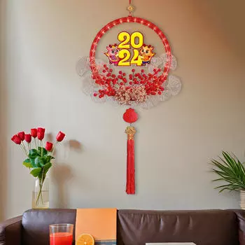 Китайский Новый год подвесное украшение с лампой 100x40 см традиционный красный кисточка декоративный венок