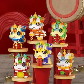 Китайский Новый год Строительный блок Танец Льва Строительный блок Танец Дракона Детские игрушки Подарок