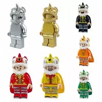 Китайский Новый год Танец льва MOC Строительные блоки Игрушечный набор