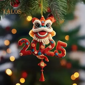 Китайский Новый год Украшение 2D Плоский Акрил Подвесной Украшение 2025 Благоприятный Лев Украшение для Сумки Дерево Интерьер Автомобиля красный