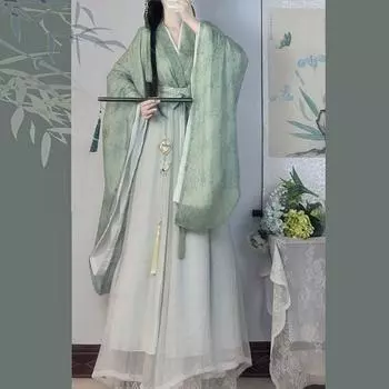 Китайский повседневный костюм феи Ханьфу в стиле династий Вэй и Цзинь L синий