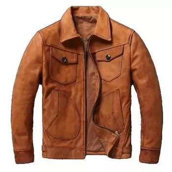 Китайский размер без покрытия матовая натуральная воловья кожаная мужская куртка мягкая короткая облегающая винтажная натуральная кожаная куртка осень XL