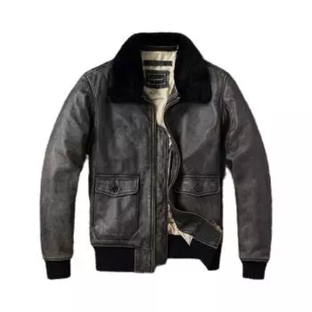 Китайский размер G1 летная куртка мужская кожаная куртка винтажная серая стеганая натуральная коровья кожа мех S