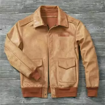 Китайский размер Классическая куртка пилота Flight A2 винтажная грязно-желтая вощеная воловья кожаная куртка мужская авиаторская куртка мужское пальто S