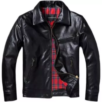 Китайский размер Классическая мужская кожаная куртка из натуральной коровьей кожи Мягкая тонкая весна-осень M чёрный